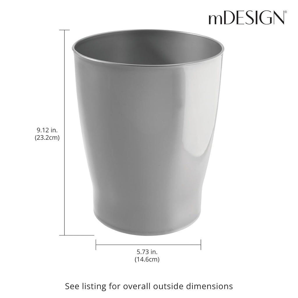 mDesign Round Plastic Bathroom Garbage Can, 1.25 Gallon Wastebasket, Garbage Bin, Trash Can for Bathroom, Bedroom, and Kids Room - Small Trash Can - Fyfe Collection - Silver
