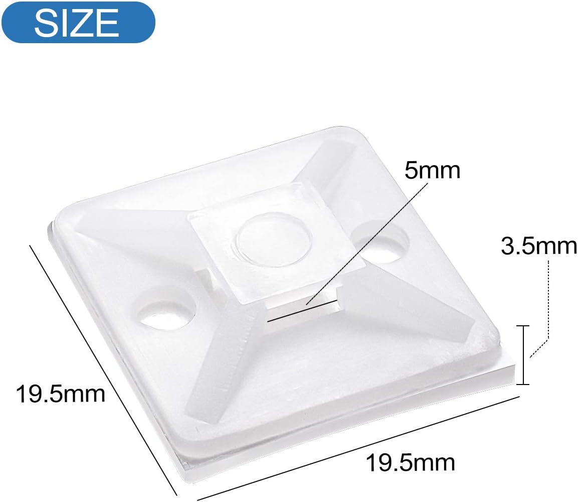 XHF 100 PCS 3/4" White Self Adhesive Cable Zip Tie Mounts Wire Cable Clips Holders Management Anchors Organizer Holders Squares(HS-101S) (Pack of 2)