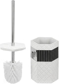 Creative Scents Quilted Mirror Bathroom Toilet Brush Set - White Toilet Bowl Brush and Holder - Good Grip Toilet Bowl Cleaner Brush and Holder - Decorative Compact Toilet Bowl Scrubber