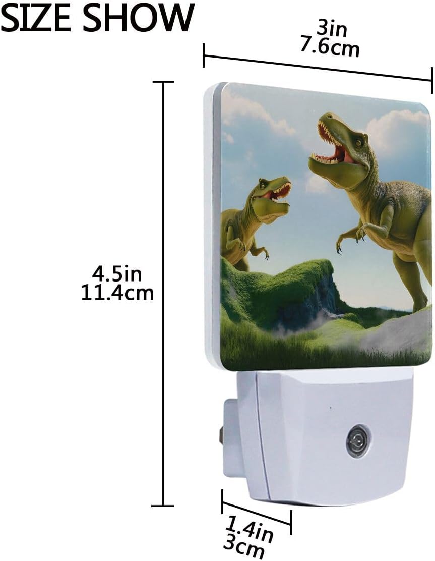 Plug-in LED Night Light Lamp Dinosaur Printing with Dusk to Dawn Sensor for Bedroom, Bathroom, Hallway, Stairways, 0.5W-2 Pack