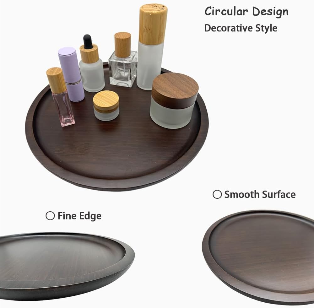Wood Vanity Tray, Bathroom Counter Solid Walnut Organizer, Toilet Tank Top Wooden Serving Plate for Dinner Tea Coffee (Natural Walnut Color, 9.8 x 9.8 inch)