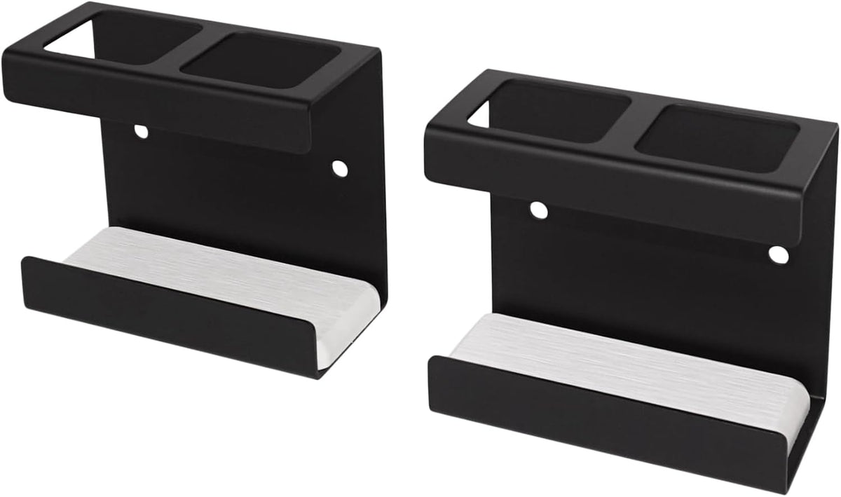Set of 2 Electric Toothbrush Holder Wall Mounted, 18/8 Stainless Steel Toothbrush Stand with Diatomite Dish, 3M Self Adhesive Toothbrush Storage Rack for Bathroom (Black)