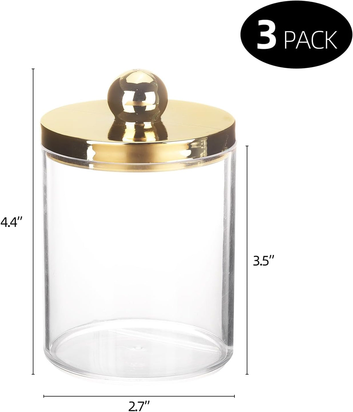 Tbestmax 10oz Qtips Holder Bathroom Container - Plastic Apothecary Jar with Gold Lids for Cotton Bal Swab Round Pads, Floss - Gold