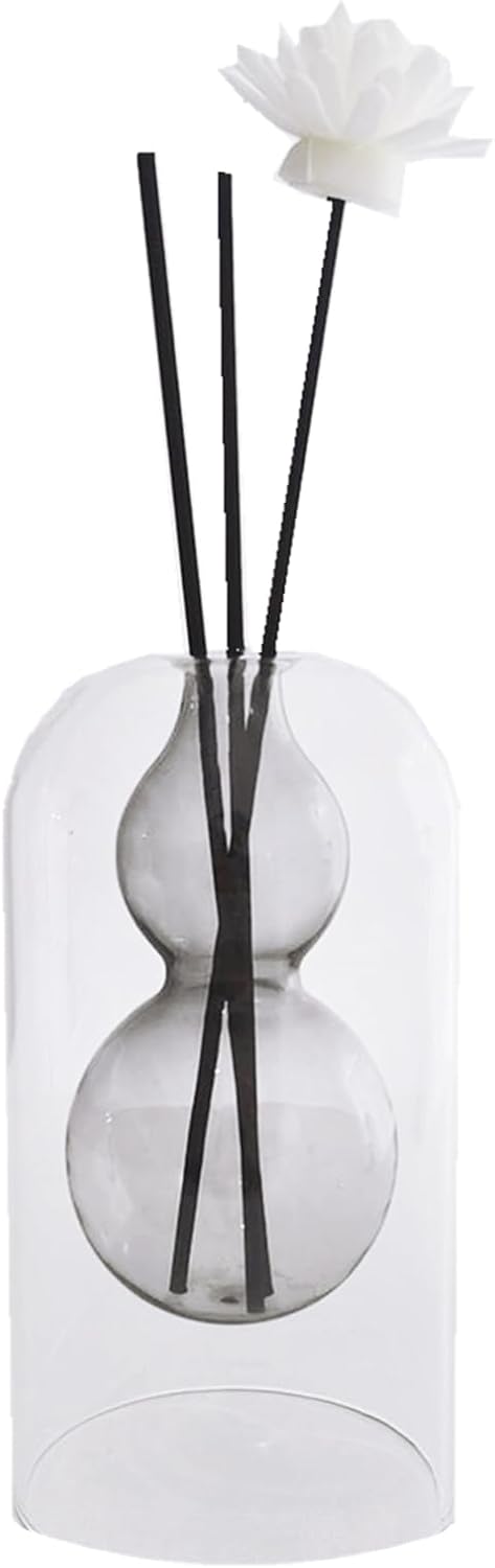 1PCS Double Layer Glass Diffuser Bottle,Empty Home Decoration Container,Fragrance Accessories with Black Sticks for DIY Perfume & Oils Replacement 145ml (Grey Gourd)