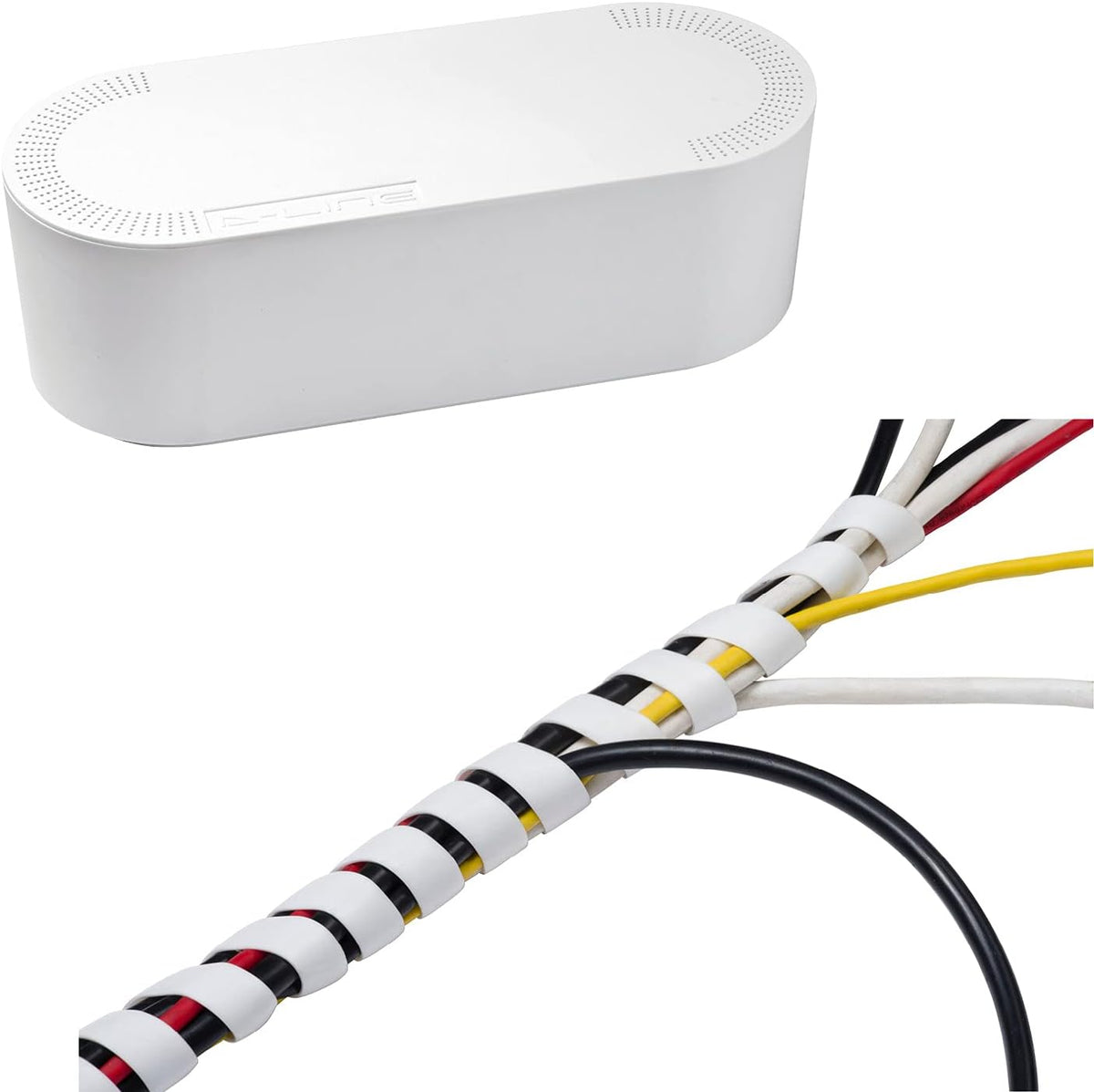 D-Line Cable Management Box (Large) & Cord Spiral Wrap (8.2ft Length) - White