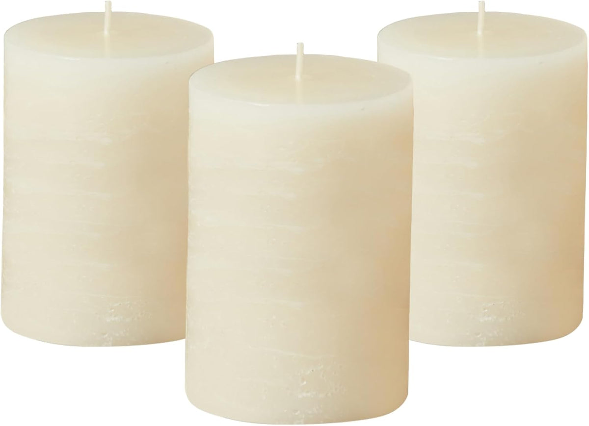 Ivory Vanilla Scented Pillar Candles, 3x4 Inch, Set of 3