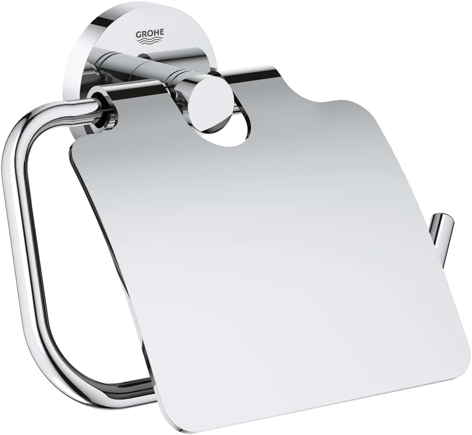 GROHE 40367001 Essentials Wall-Mounted Toilet Paper Holder with Cover, Starlight Chrome
