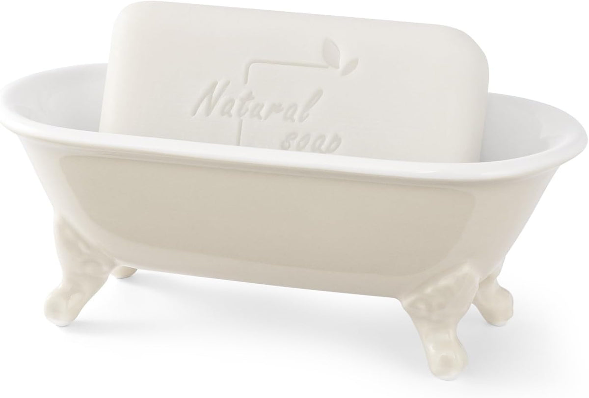 6.5" Ceramic Mini Clawfoot Bathtub Soap Dish,Bar Soap Holder,Beige