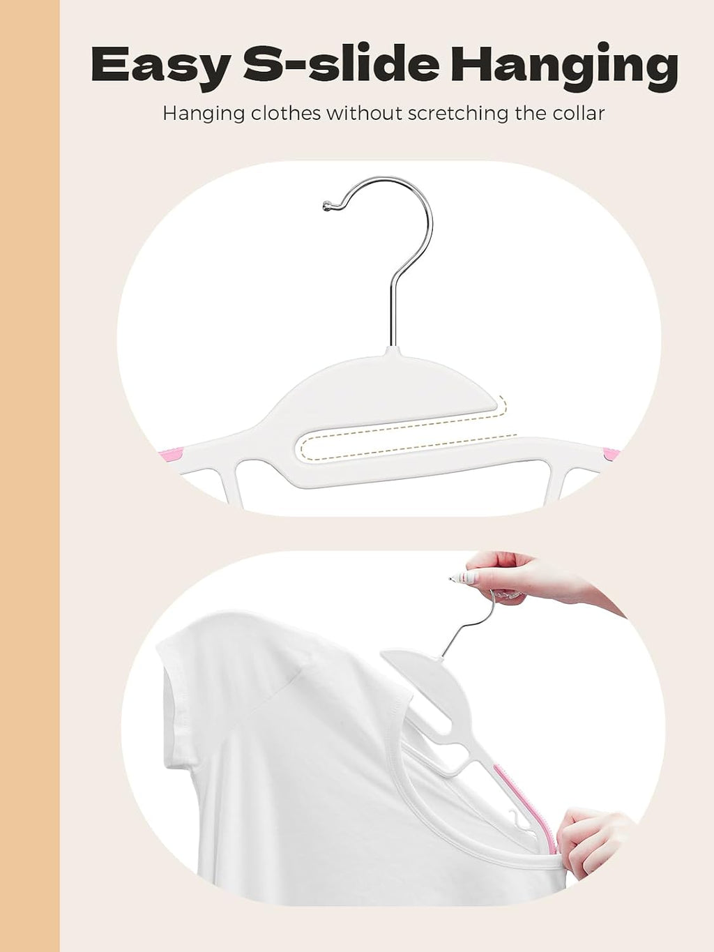 HOUSE DAY Slim Plastic Hangers with Non Slip Rubber Pads, 100 Pack, Pink