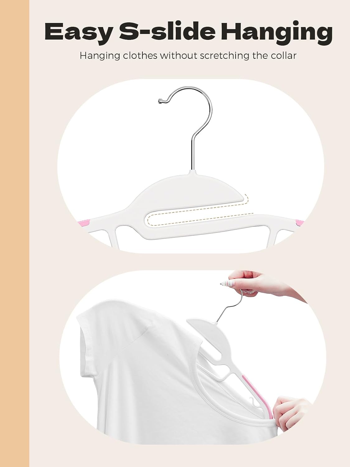 HOUSE DAY Slim Plastic Hangers with Non Slip Rubber Pads, 100 Pack, Pink
