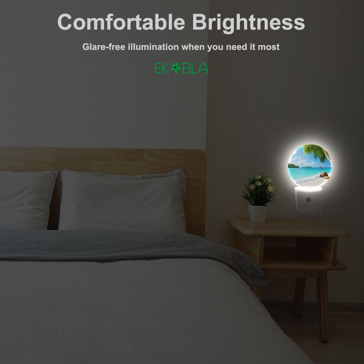 EKOBLA Palm Tree and Beach Night Light, Plug in Wall Light with Sensor