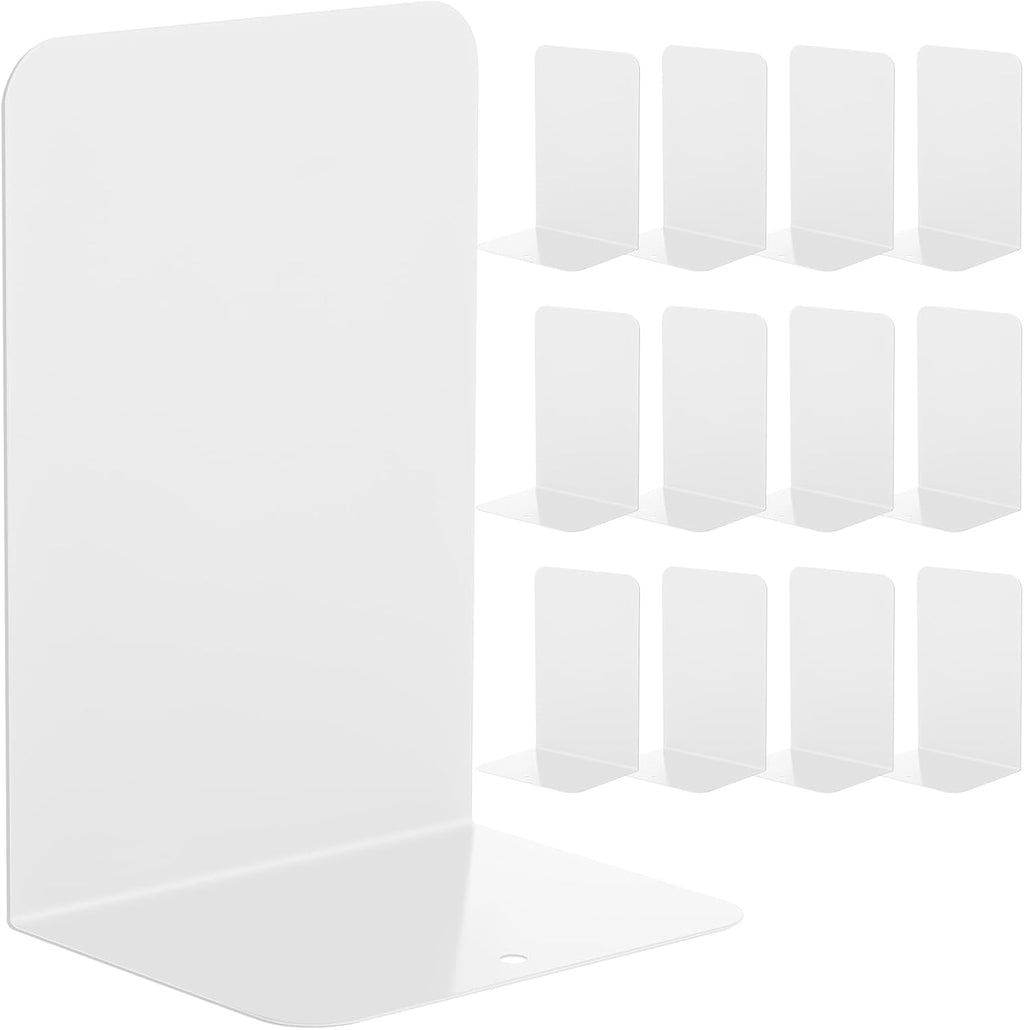 Beeveer 6 Pairs Metal Bookends for Shelves Office Library, White