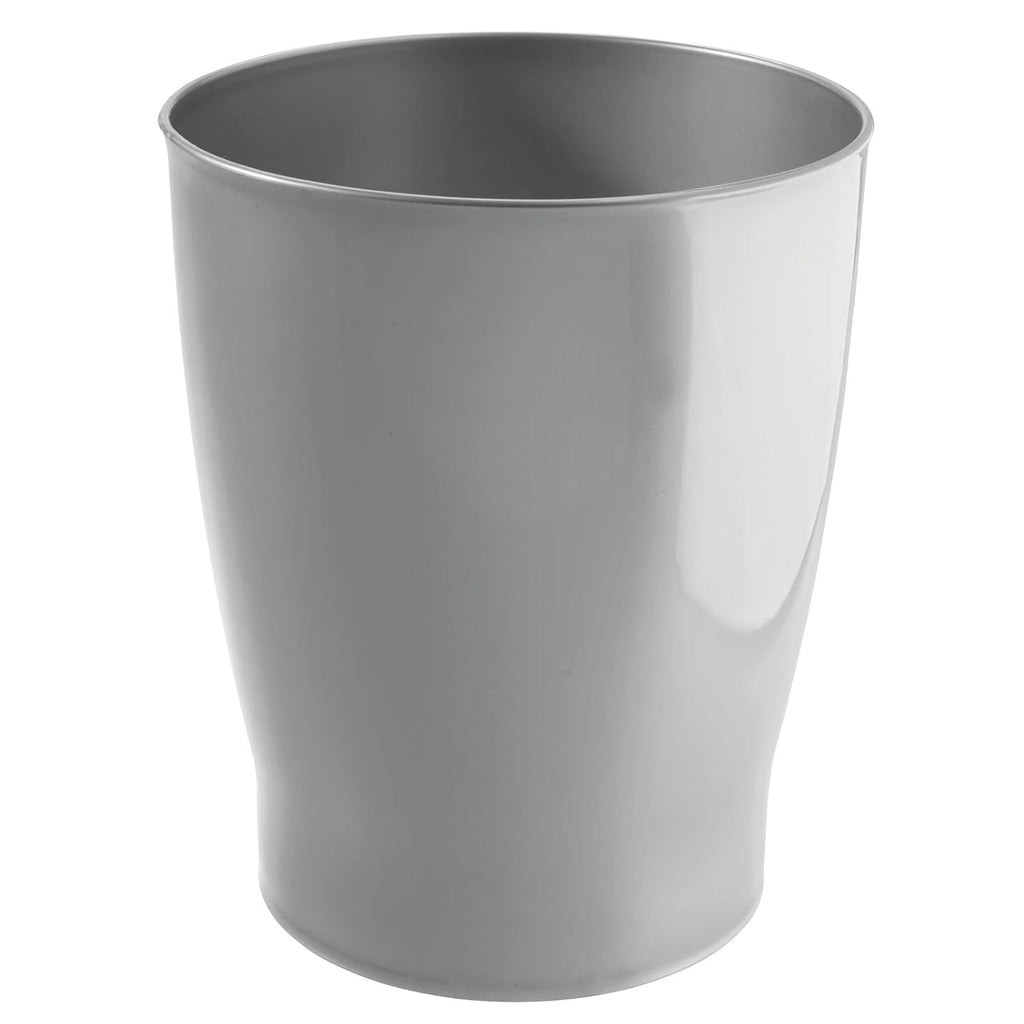 mDesign Round Plastic Bathroom Garbage Can, 1.25 Gallon Wastebasket, Garbage Bin, Trash Can for Bathroom, Bedroom, and Kids Room - Small Trash Can - Fyfe Collection - Silver