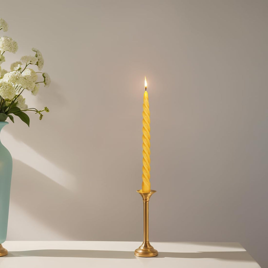 Natural Beeswax Spiral Taper Candles Bulk, 12 PCS - 10 Inch Tall - Yellow