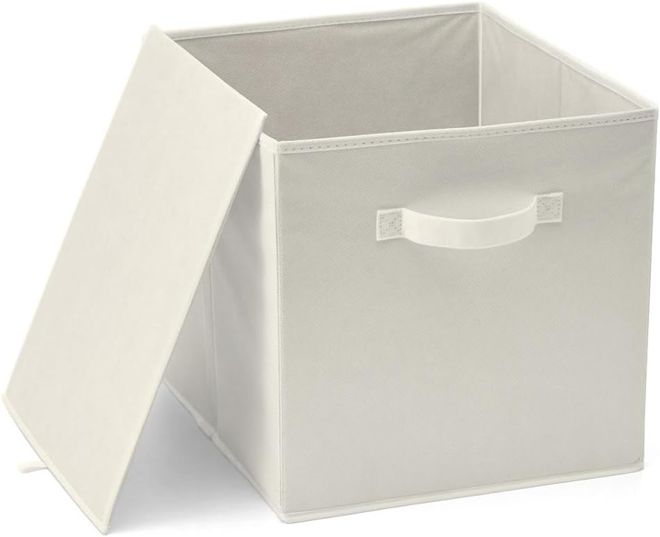 13x15x13 Large Storage Baskets [Set of 4] Warm Beige Fabric Storage Cubes, Collapsible Deep Closet Organizers with Sturdy Handles, Minimalist Decorative Bins