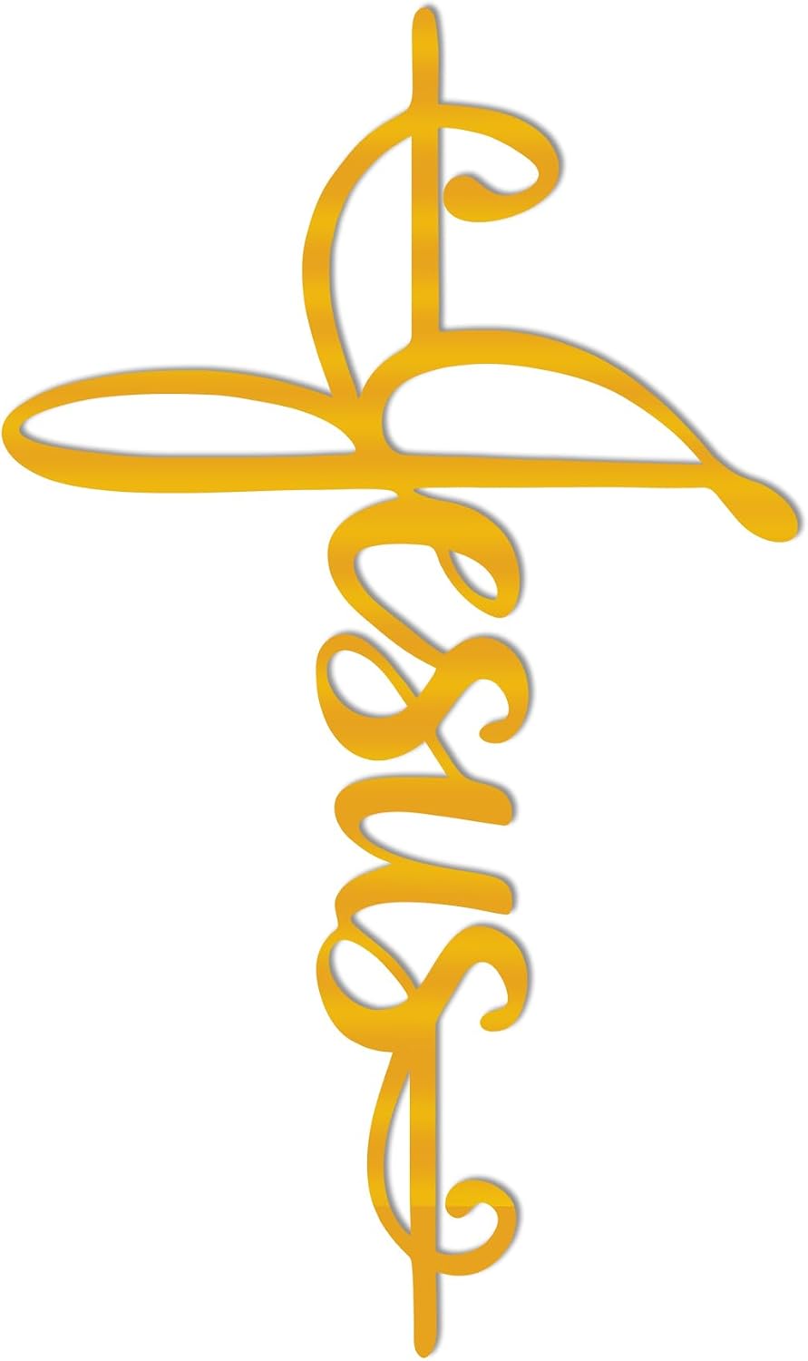 JEWLOVE Gold Jesus Cross Metal Wall Art, Christian Church Home Office Decor