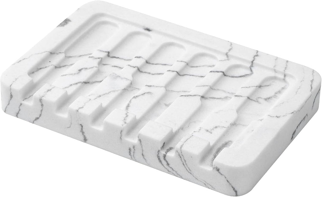 Resin Soap Dish Bathroom,Self Draining Marble Look Soap Holder for Shower,Soap Tray for Kitchen,Sink(Marble White)