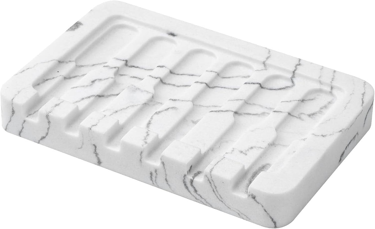 Resin Soap Dish Bathroom,Self Draining Marble Look Soap Holder for Shower,Soap Tray for Kitchen,Sink(Marble White)