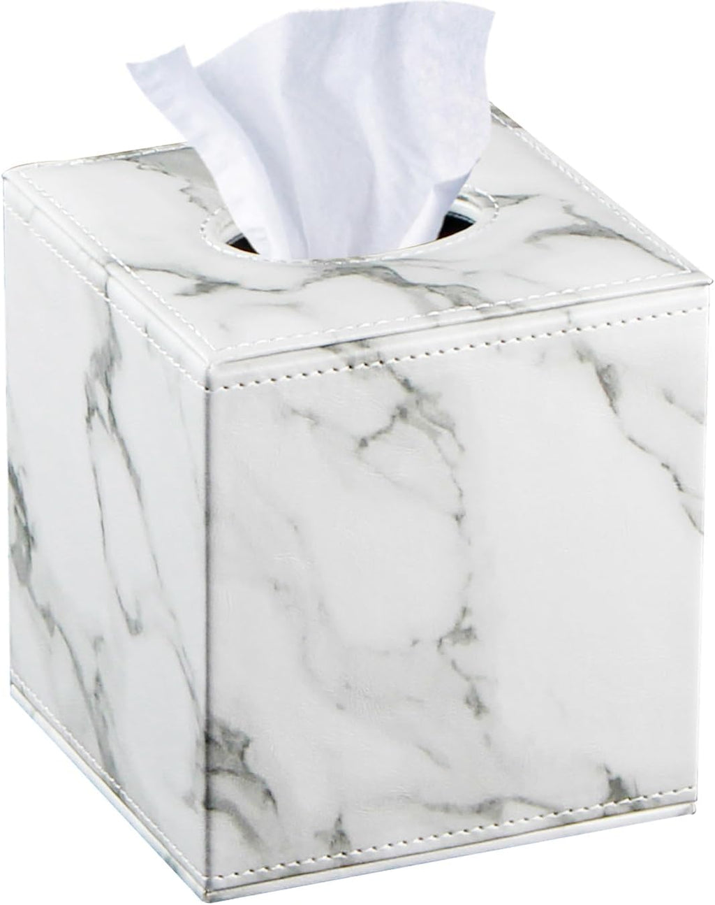PU Leather Tissue Box Cover Square, Marble Facial Tissue Cube Box Holder
