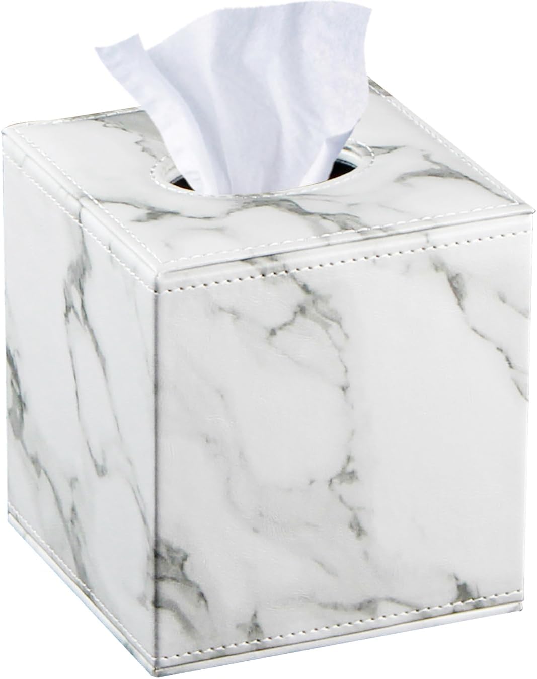 PU Leather Tissue Box Cover Square, Marble Facial Tissue Cube Box Holder