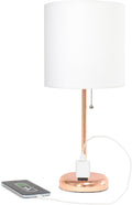 Simple Designs LT1144-RGD Sleek and Slender Rose Gold Table Lamp with Charging Outlet, for Bedroom, Living Room, Entryway, Office, Dining Room, Study, White Shade