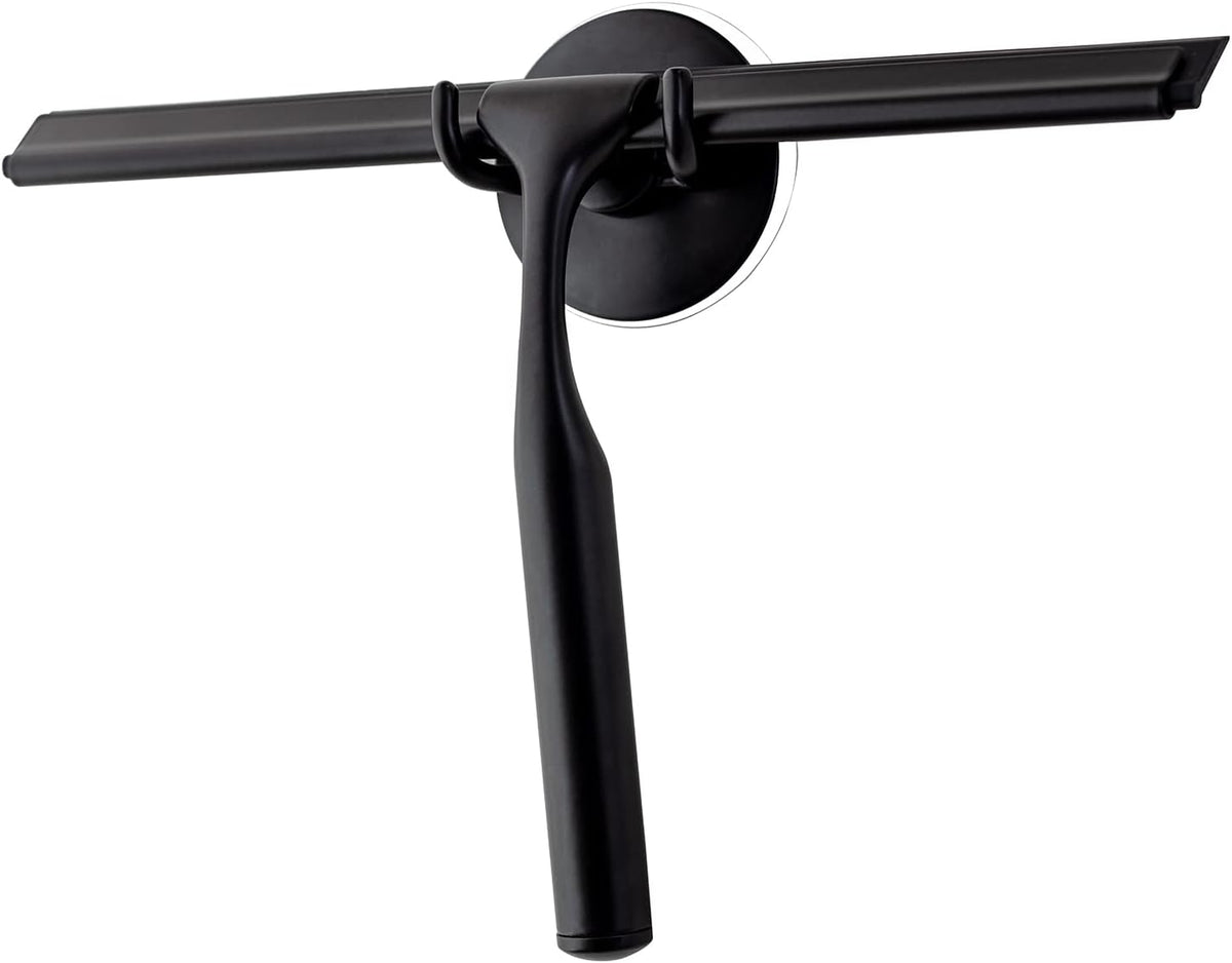Ettori Shower Squeegee for Glass Doors, Squeegee for Shower Glass Door, Window and Car Glass, Mirrors - All-Purpose Stainless Steel Squeegee, 10 Inches and Black