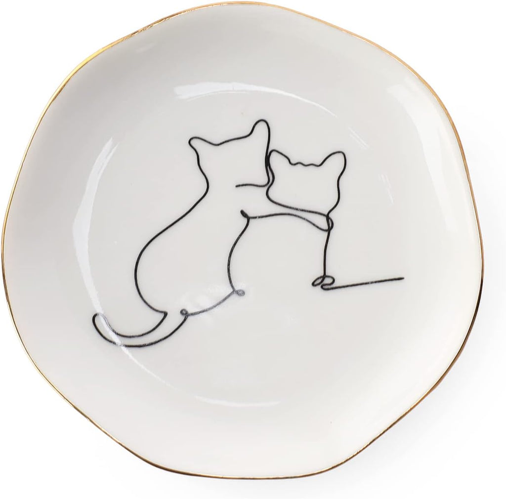 HOME SMILE Cat Ring Dish Jewelry Tray,Christmas Gifts for Cat Lovers,Ceramic White,4"