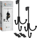 2-Pack Over The Door Hook - with 3 Hang Heads & Snug Fit Pads- 2Pcs Heavy Duty Hooks for Hanging Coats, Towels, Caps & Robes - Elegant Matt Finish - No Drill Hanger Organizer - Black