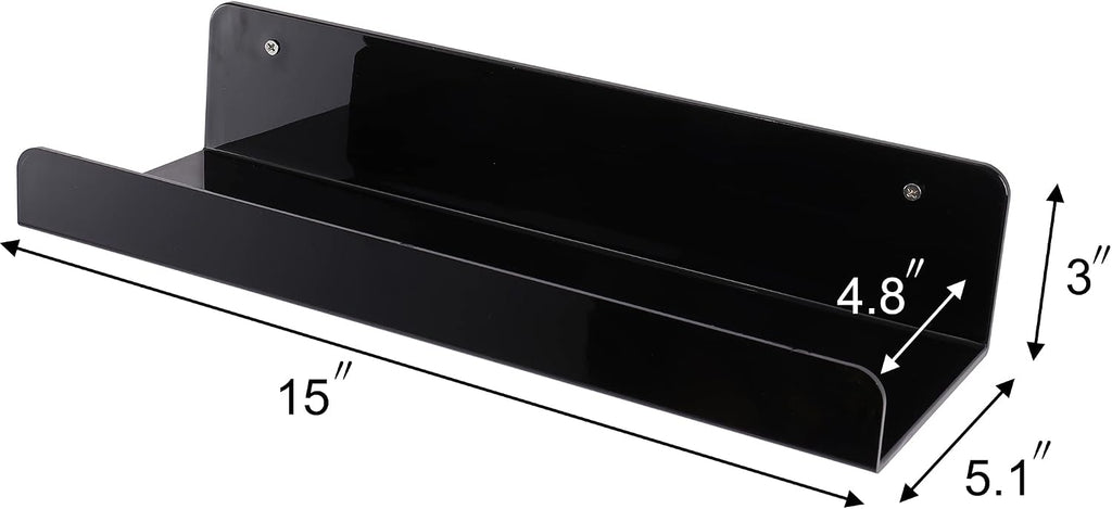 Sooyee 6 Pack Black Floating Shelves, 15 Inch Acrylic Shelves, Wall Mounted Bookshelf, Invisible Picture Ledge Display Shelves