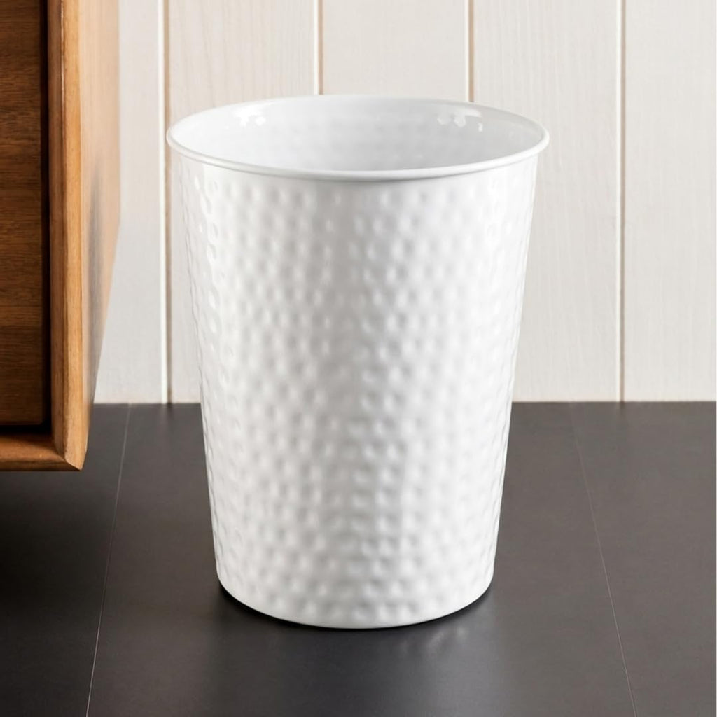 Monarch Abode Metal Bathroom Trash Can – Waste Basket for Bedroom, Office Desk, & Dorm, Hand Hammered, Durable Decorative White Small Trash Can Bathroom Garbage Bin Wastebasket
