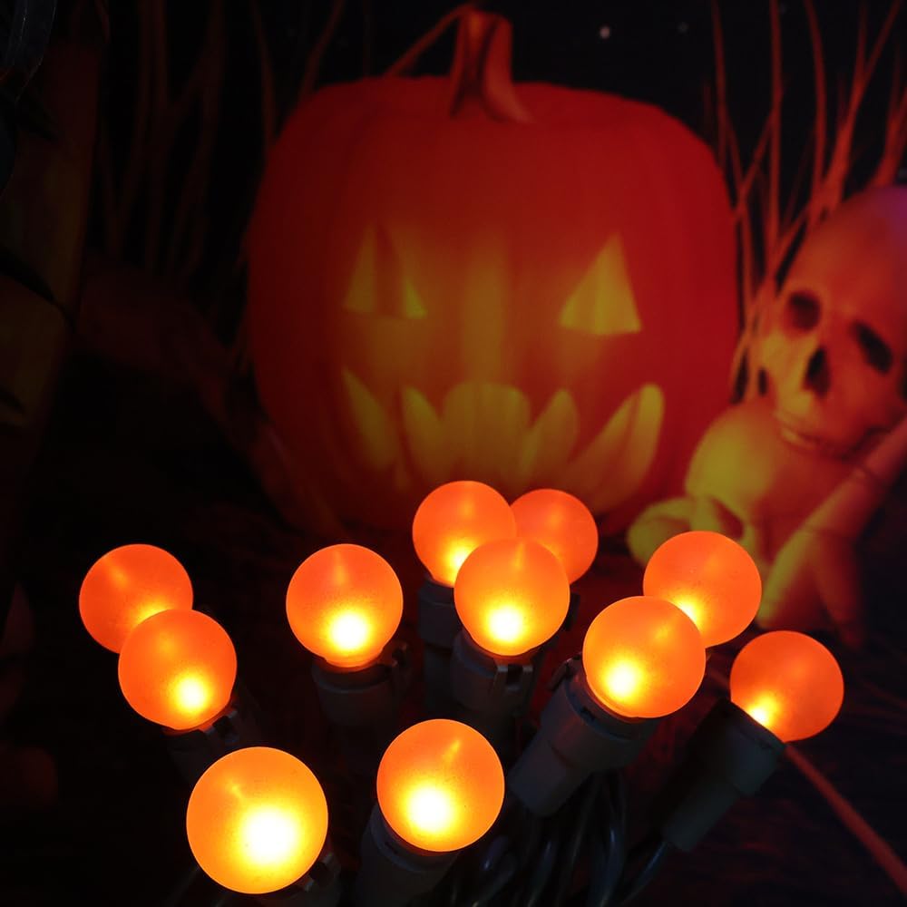 Orange Halloween Lights G15 Glass Frosted Globe Lights 50 LED 13.5ft Plug in Waterproof Extendable Christmas String Lights for Indoor Outdoor Halloween Tree Thanksgiving Holiday Decor