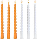 10 Inch 3 White and 3 Orange Spiral Taper Candle Set, Unscented Dripless Candlesticks for Fall Harvest Halloween Thanksginving, Holiday Décor, and Festive Dinners