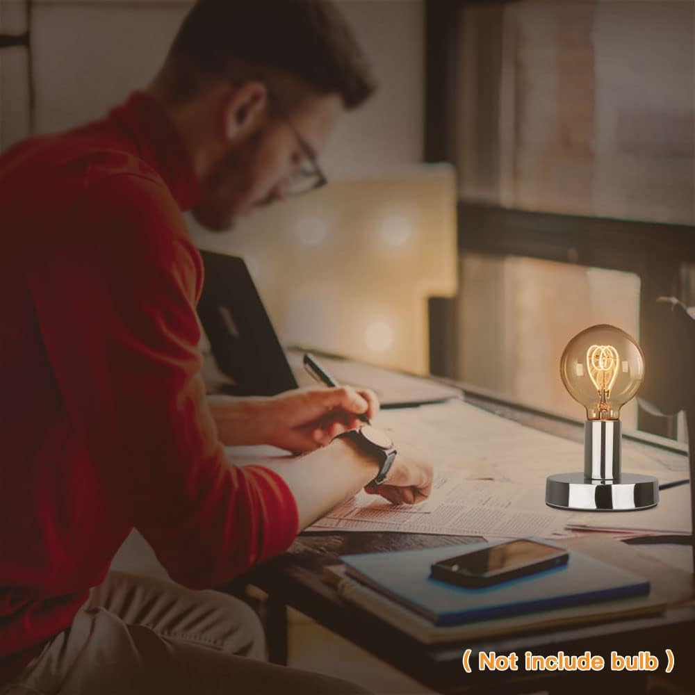 Helunsi Industrial Table Lamp Base, E26 E27 Silver Lamp Base Without Shade