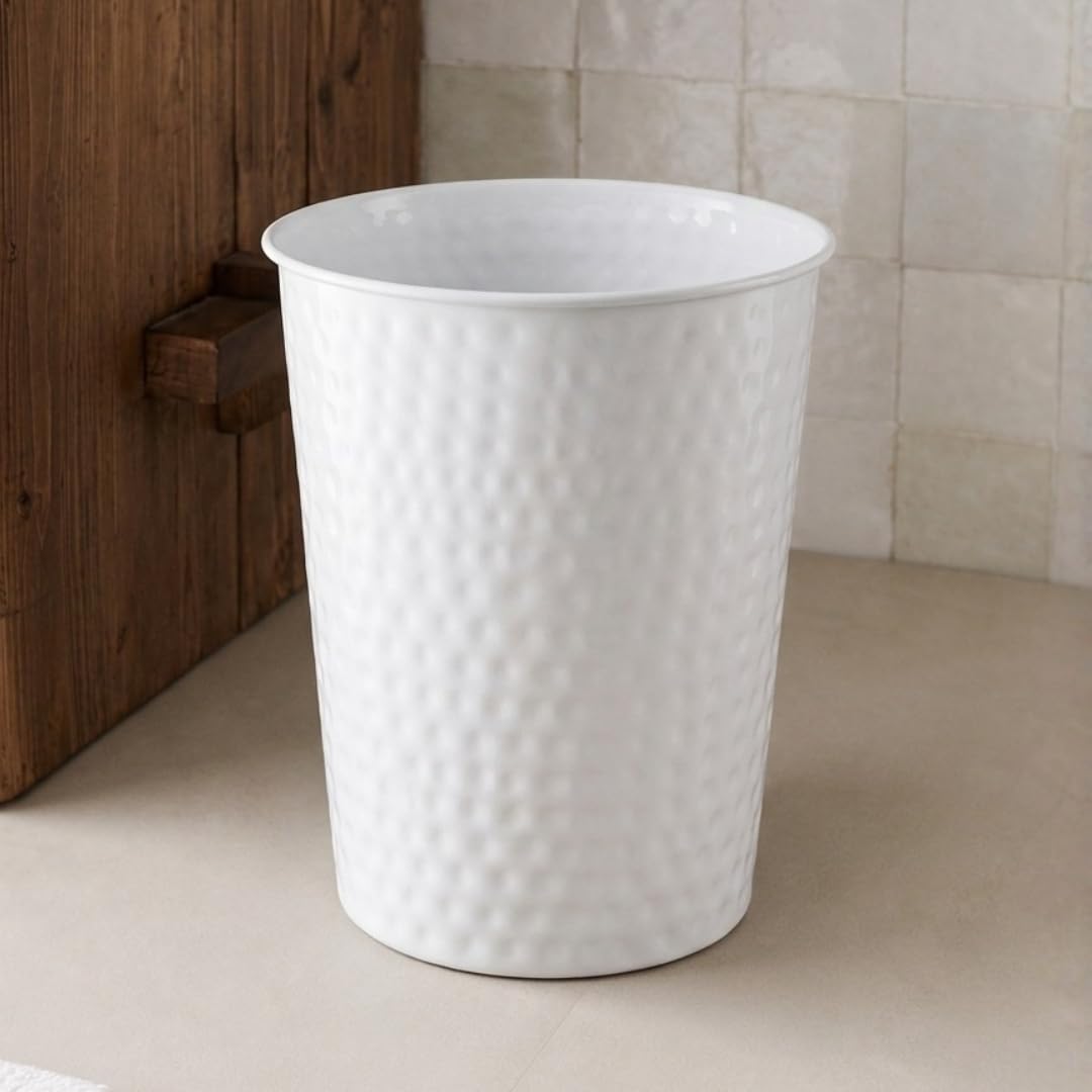 Monarch Abode Metal Bathroom Trash Can – Waste Basket for Bedroom, Office Desk, & Dorm, Hand Hammered, Durable Decorative White Small Trash Can Bathroom Garbage Bin Wastebasket