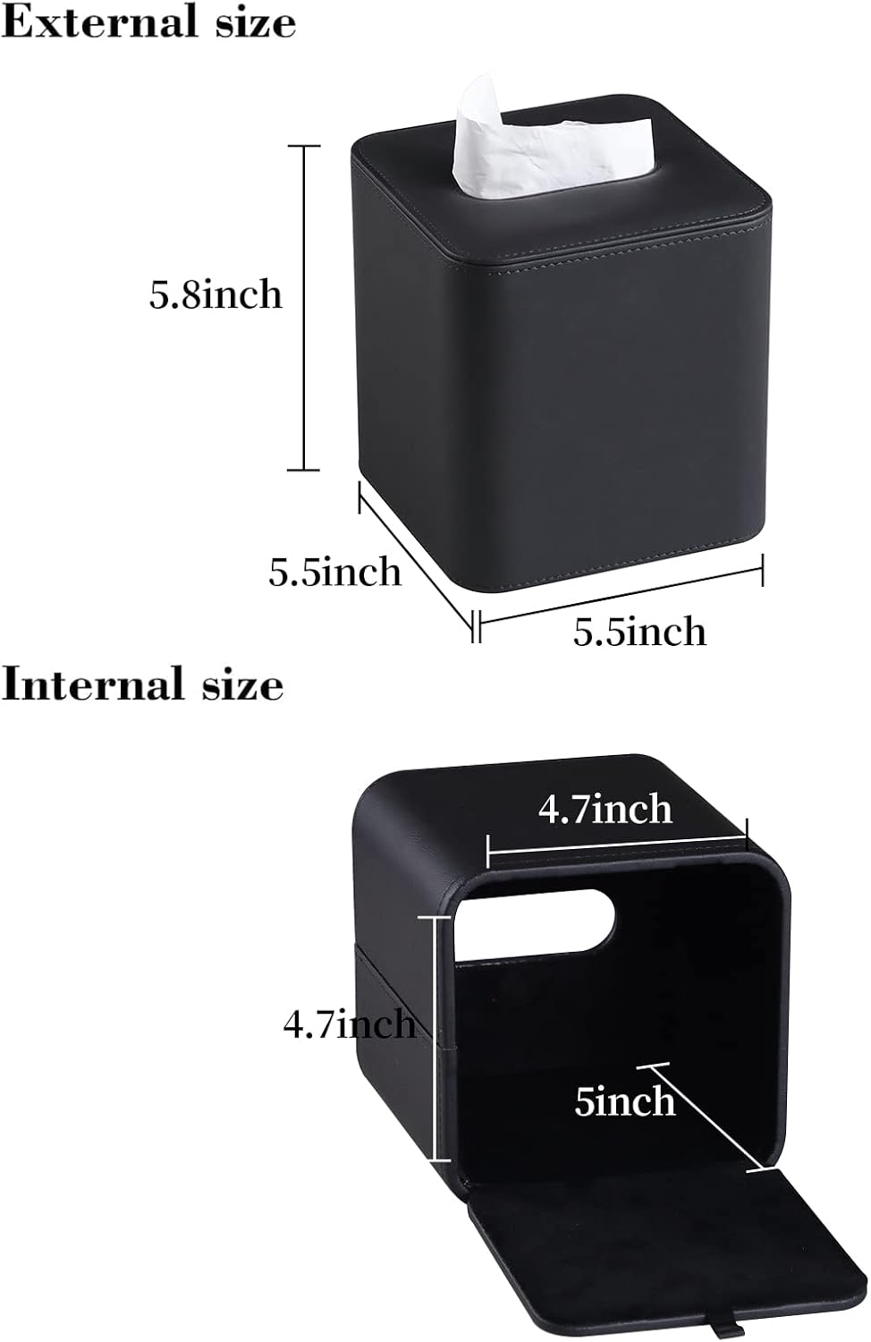 PU Leather Tissue Box Cover Square Tissue Box Holder, Black