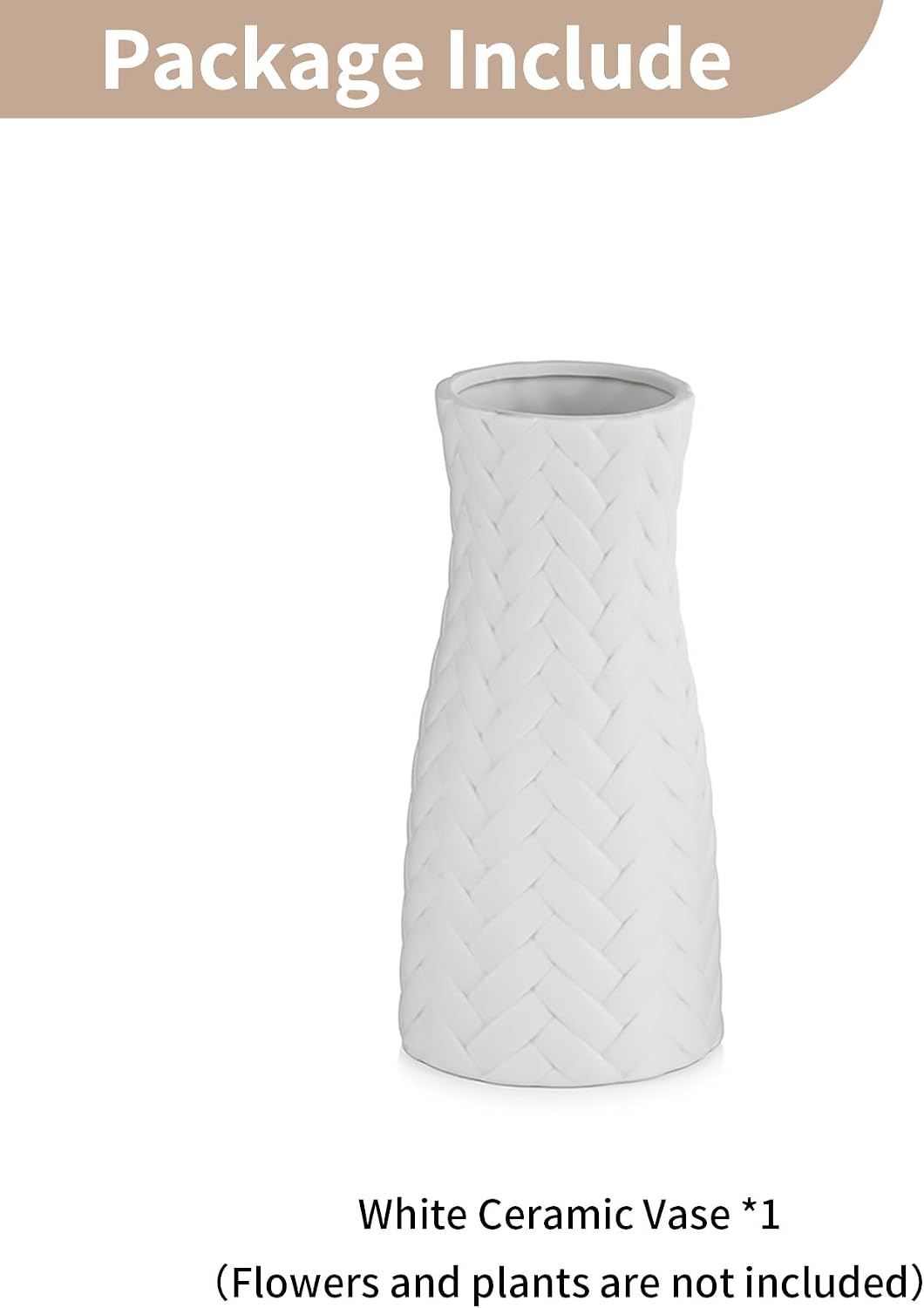 NUPTIO White Ceramic Flower Vase, Woven Texture, 7.9" Tall, Unglazed