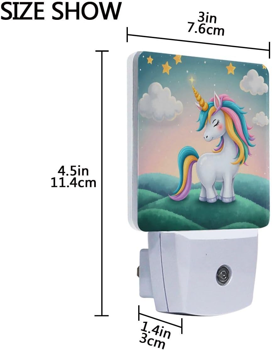 Plug-in LED Night Light Lamp Cute Unicorn Printing with Dusk to Dawn Sensor for Bedroom, Bathroom, Hallway, Stairways, 0.5W-2 Pack