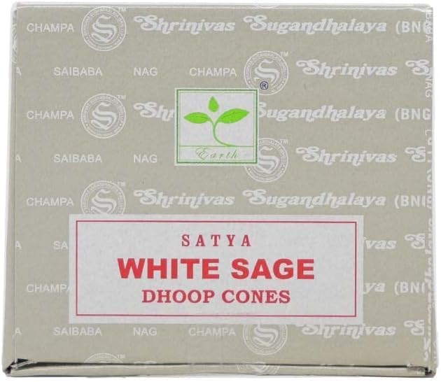 Satya Nag Champa Incense Cones for Meditation and Yoga, 48 Pieces, 4 Packs (Incense Dhoop Cones, White Sage)