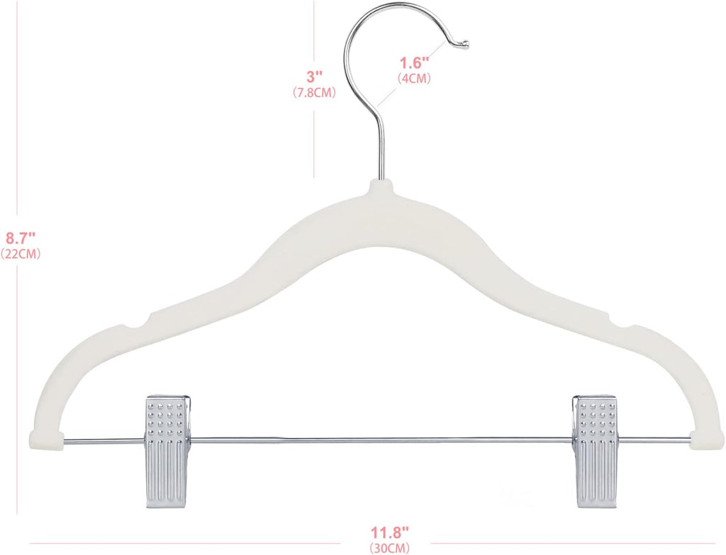 ManGotree 11.8'' Baby Velvet Hangers with Adjustable Clips 16 Pack White
