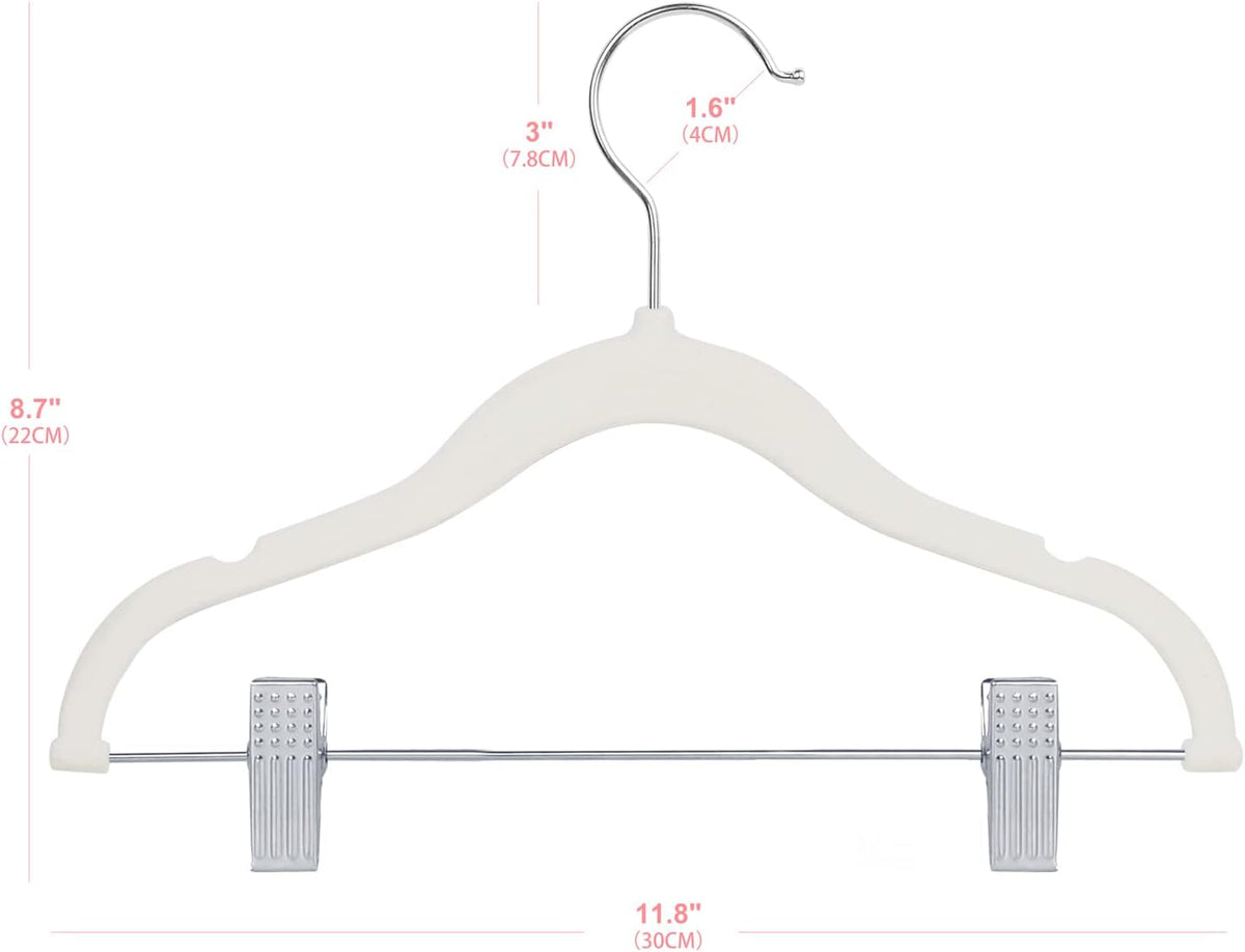 ManGotree 11.8'' Baby Velvet Hangers with Adjustable Clips 16 Pack White