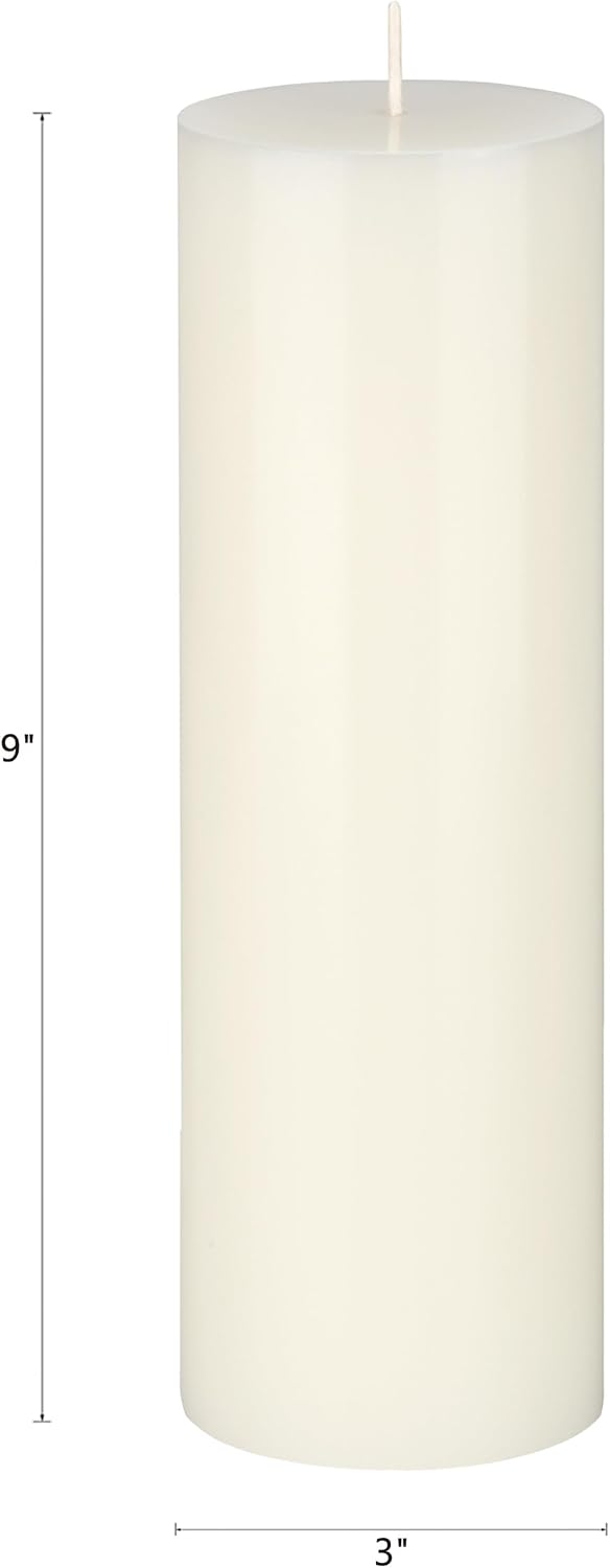 Mega Candles 3 pcs Unscented Solid Off White Pillar Candles, Hand Poured Premium Wax Candle 3 Inch x 9 Inch, Home Décor, Spas, Weddings, Occasions, Party, Centerpieces, Holidays, Vigils, Prayers