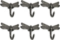 6 pcs Antique Silver Dragonfly Decorative Wall Hooks for Hanging Coats, Keys, Towels, Bags, and More