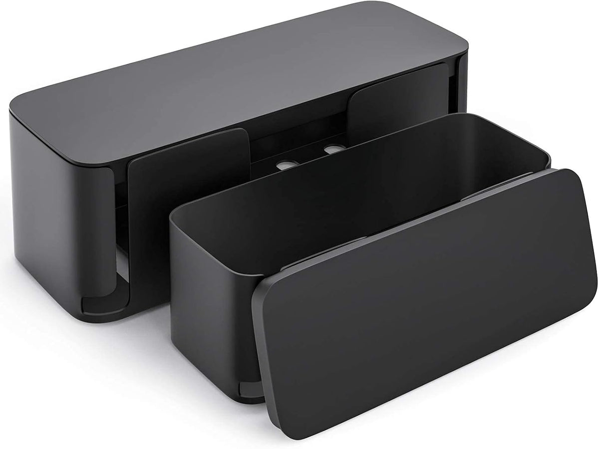 YECAYE 2 Pack Cable Management Box, Pet Friendly Cable Box Organizer for Home & Office, Child-Proof Floor Cord Cover, Cord Management and Cord Hider, Black