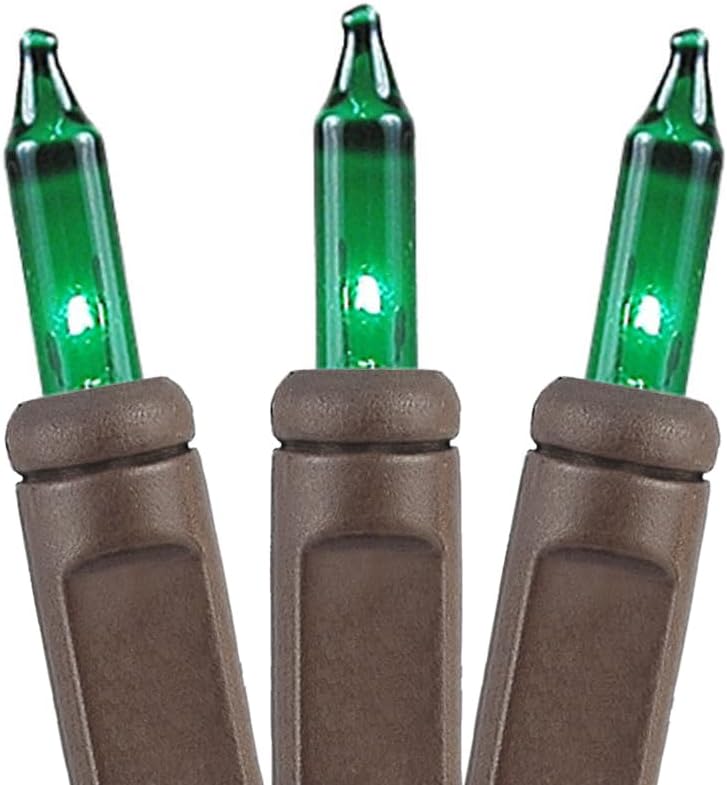 Novelty Lights 8.5 Feet 20 Bulb Green Mini Light String, Brown Wire