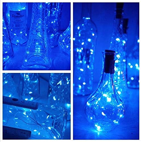 Wine Bottle Lights with Cork, 6 Pack Battery Operated 15 LED Cork Shape Silver Wire Colorful Fairy Mini String Lights for DIY, Party, Decor, Christmas, Halloween,Wedding (Blue)