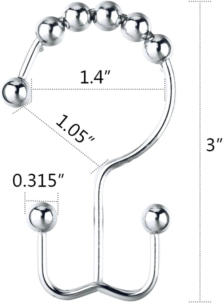 DAWNER Shower Curtain Hooks, Rust Proof Metal Easy Glide Double Rings, Stainless Steel Hangers for Bathroom Curtains, Set of 12, Polished Chrome (Pack of 3)