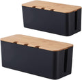 Cable Management Box with Bamboo Lid, Cord Organizer Box to Hide Wires & Power Strips, Extension Cord Power Stripe Surge Protector Wire Concealer Organizer Cover Hider (black-2pcs)