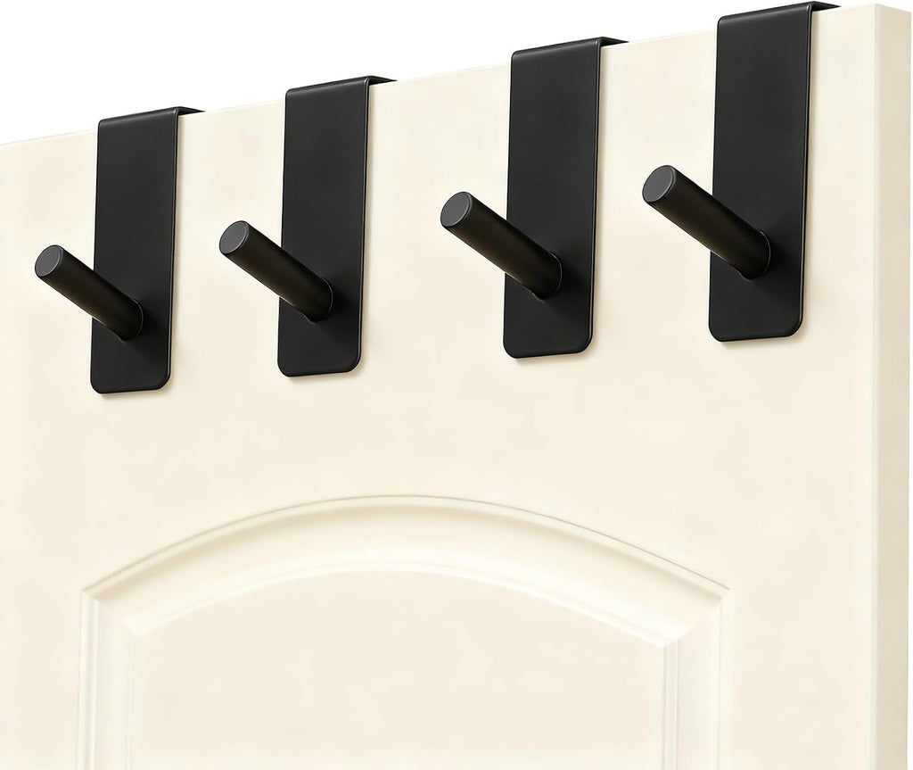 ARTOYS Over The Door Hooks (4 Pack) - Heavy Duty 20mm Wide Hangers for Thick Doors, Holds 50Lbs - EVA Foam Padded No-Scratch Hooks for Cabinets & Closets, Black
