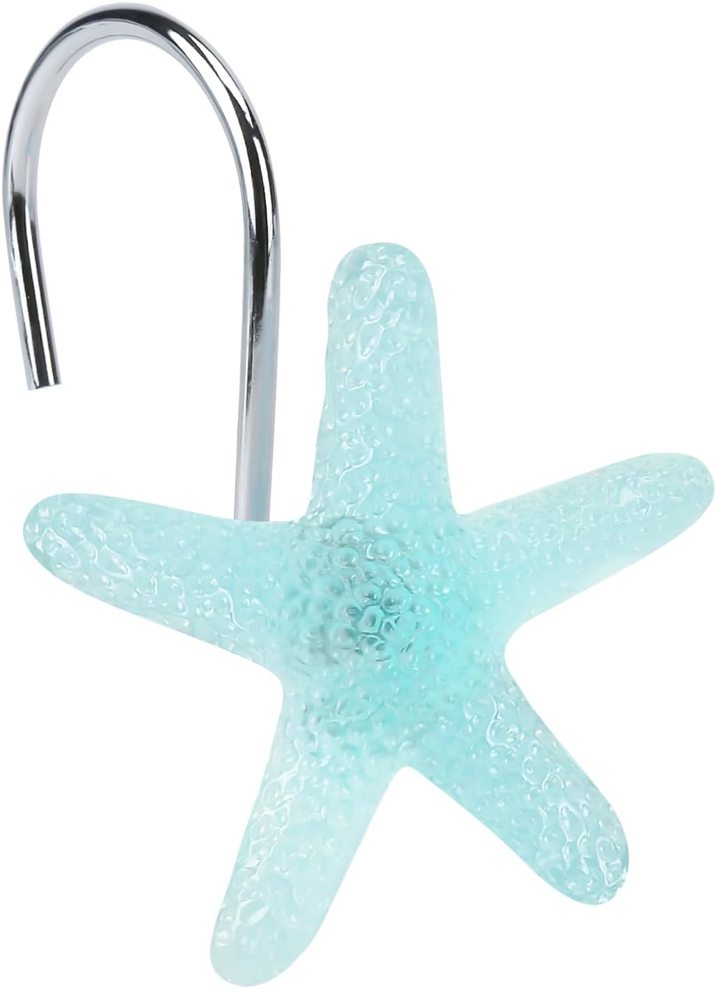 Beach Shower Curtain Hooks, Glow in The Dark, Creative Blue Starfish, Seashell, Conch and Seahorse, Coastal Theme Ocean Seaside Pretty Bathroom Décor