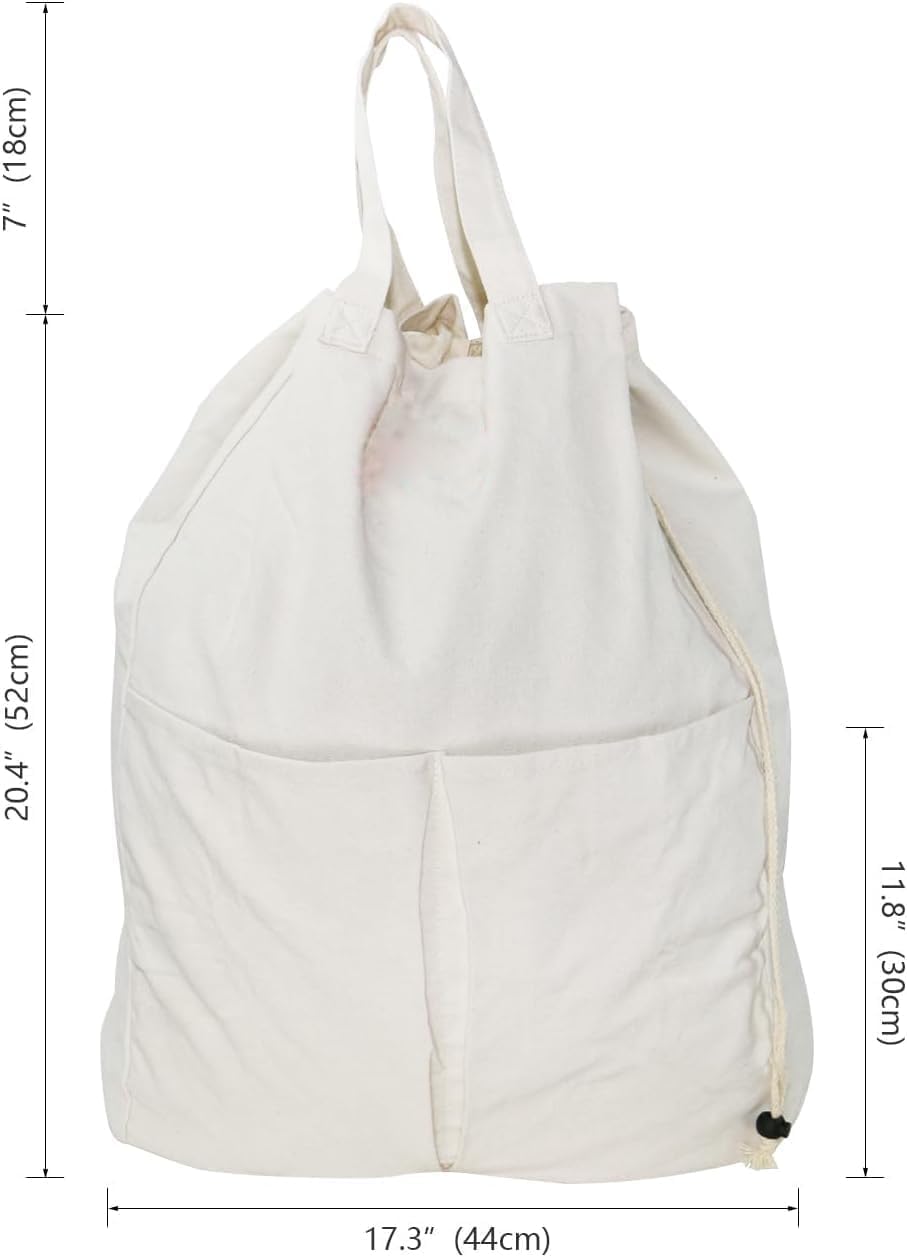 Large Cotton Laundry Bags for Dorm, XL Heavy Duty Laundry Bag with Straps